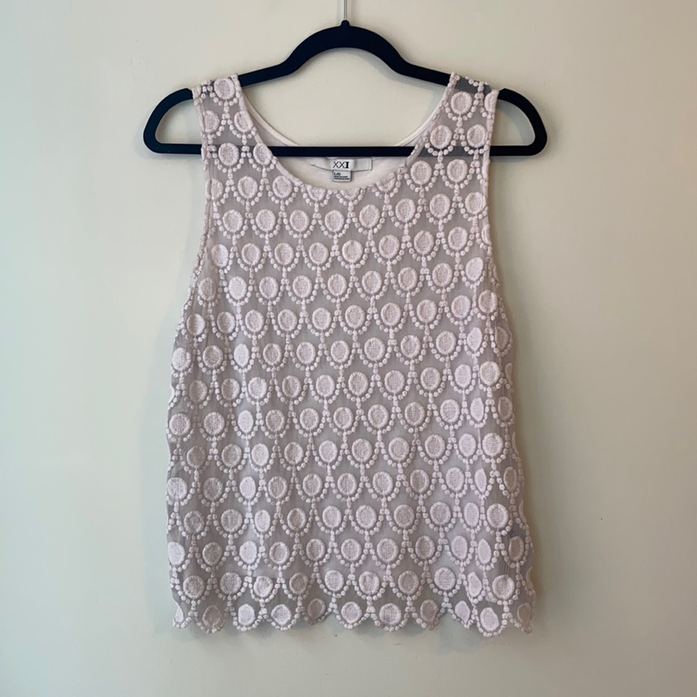 Sheer-Front Lace Eyelet Tank